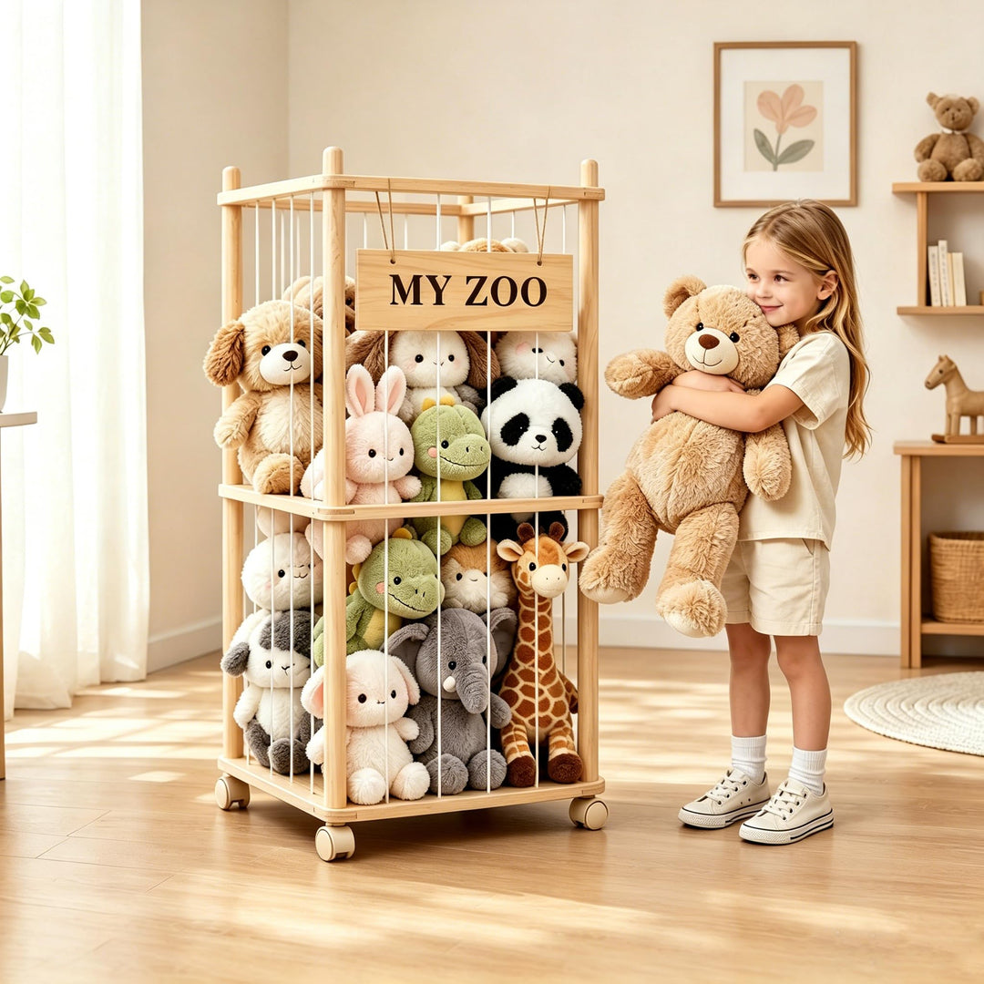 Kuscheltier Aufbewahrung, Holz Stofftier Aufbewahrung Raumsparende Plüschtier Spielzeug Organizer Mi