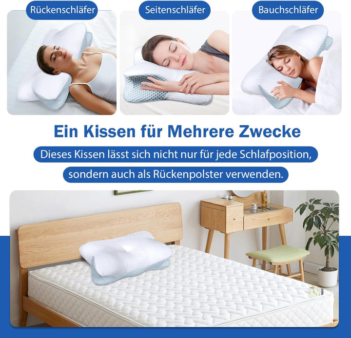 Zervikalkissen gegen Nackenschmerzen, Orthopädisches Kissen mit Memory Foam gegen Schulterschmerzen,