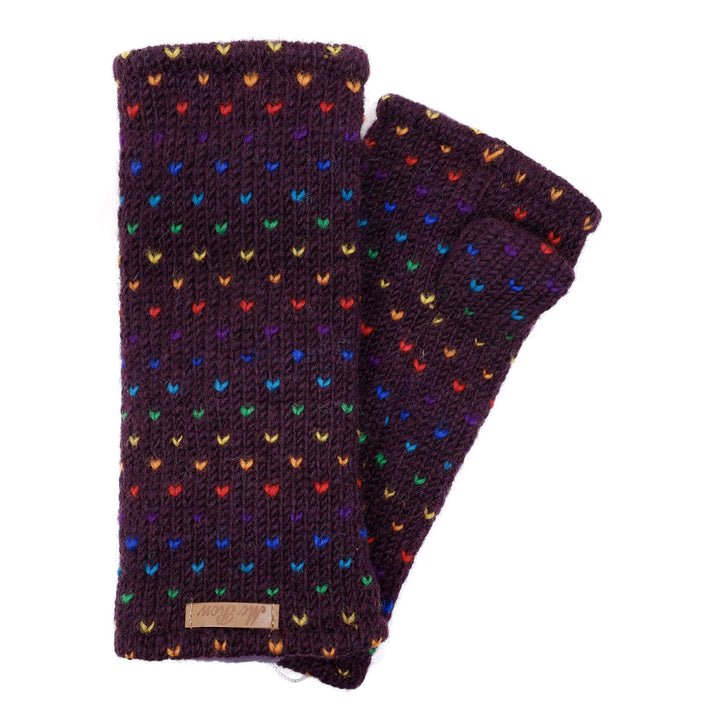 Damen Gestrickte Pulswärmer Stulpen Modell Ines regenbogen Dunkelpflaume, Dunkelpflaume