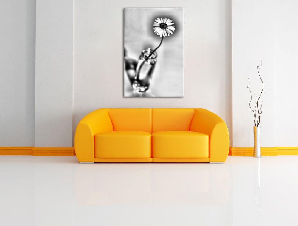 Pixxprint kleines Gänseblümchen im Glas / 100x70cm Leinwandbild bespannt auf Holzrahmen/Wandbild Kun