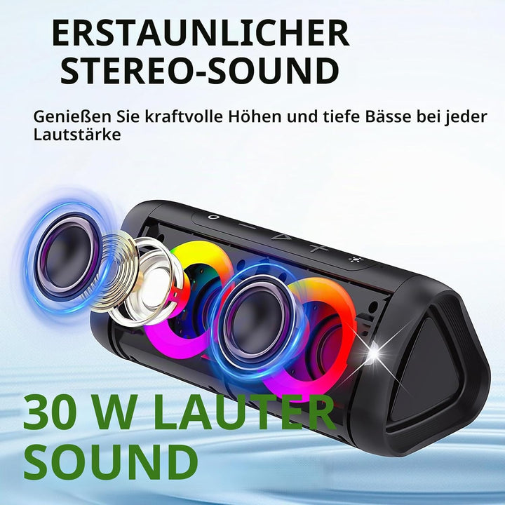 DONOW Bluetooth Lautsprecher mit Licht, 30W Stereo Sound, Musikbox Bluetooth Box mit IPX5 wasserdich