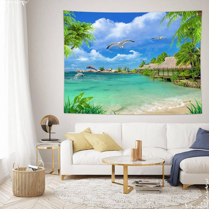 Dsnyu Wandtuch Vogel, Wall Tapestry Nature Grün Blau Landschaft Tropische Wandbehang Zimmer Polyeste