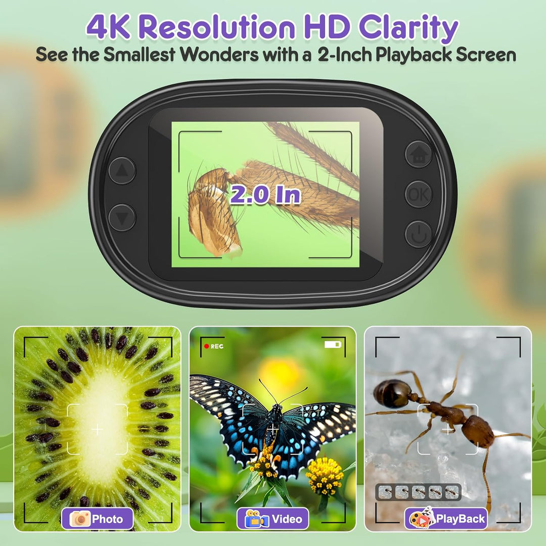 1000X Digitales Handmikroskop mit 2,0" 4K Bildschirm – Wiederaufladbares Komplett-Set inkl. 32GB Spe