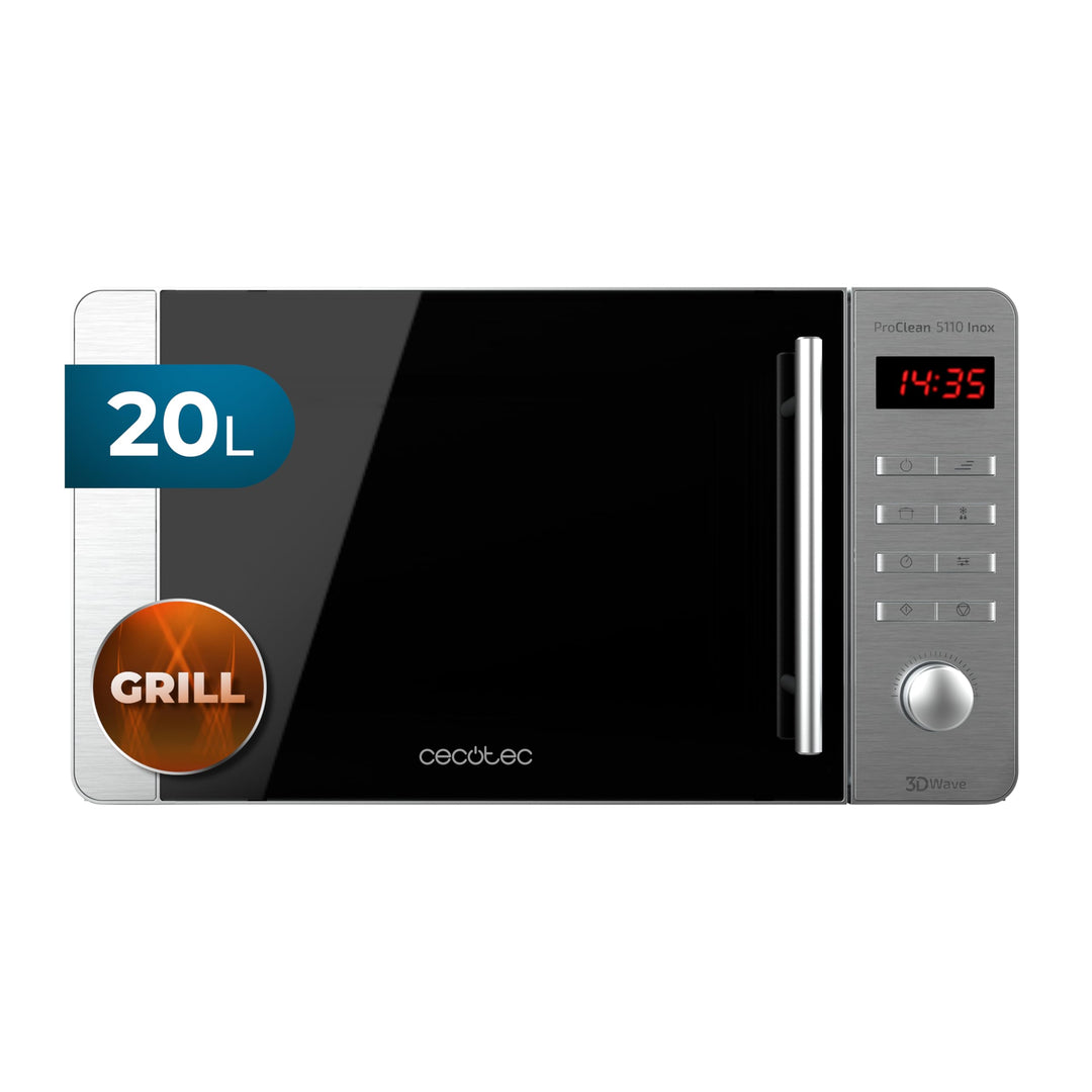 Cecotec Mikrowelle Pro Clean 5110 Inox. 700 W, Grill 800 W, 20 L, Ready 2 Clean, Beschichtung 3D Wav