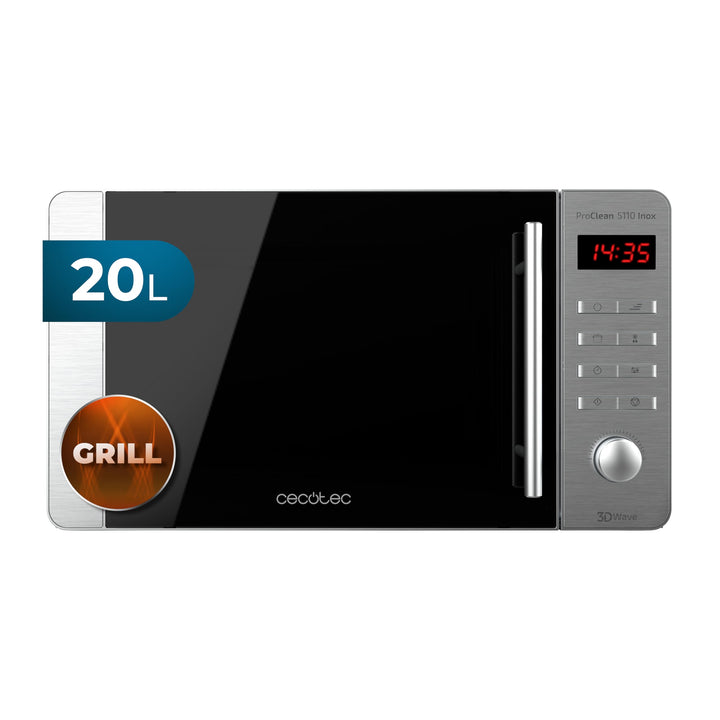 Cecotec Mikrowelle Pro Clean 5110 Inox. 700 W, Grill 800 W, 20 L, Ready 2 Clean, Beschichtung 3D Wav