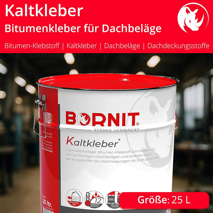 BORNIT Kaltkleber Bitumen Kleber Dachbeläge [bis 12,5% Neigung] 25L Klebstoff Bitumen Lösemittel Gar