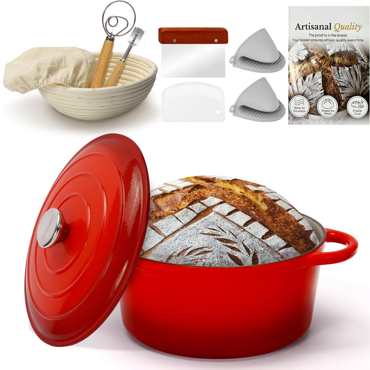 Gusseisen Topf 5L Ø 26cm - Emaillierter Schmortopf mit Deckel, Gusseisen Bräter für Brot backen & Br