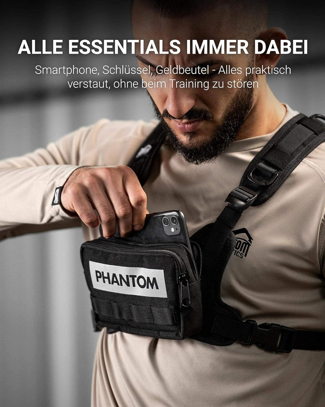 Phantom Chest-Bag Tactic - Fitness Tasche | Sport Brust-Tasche | Männer Damen - Schwarz Einheitsgrös