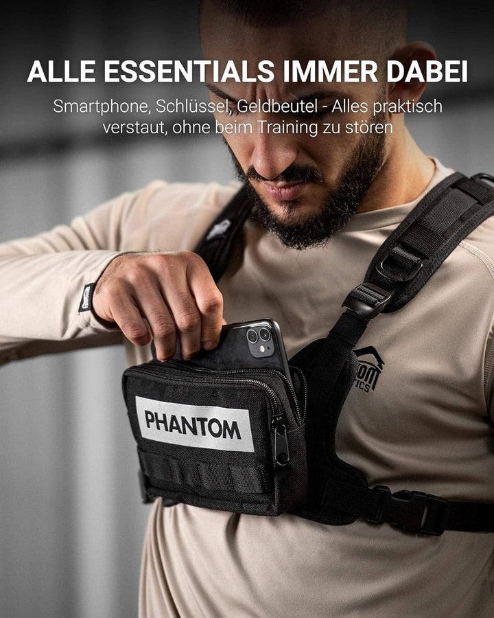 Phantom Chest-Bag Tactic - Fitness Tasche | Sport Brust-Tasche | Männer Damen - Schwarz Einheitsgrös