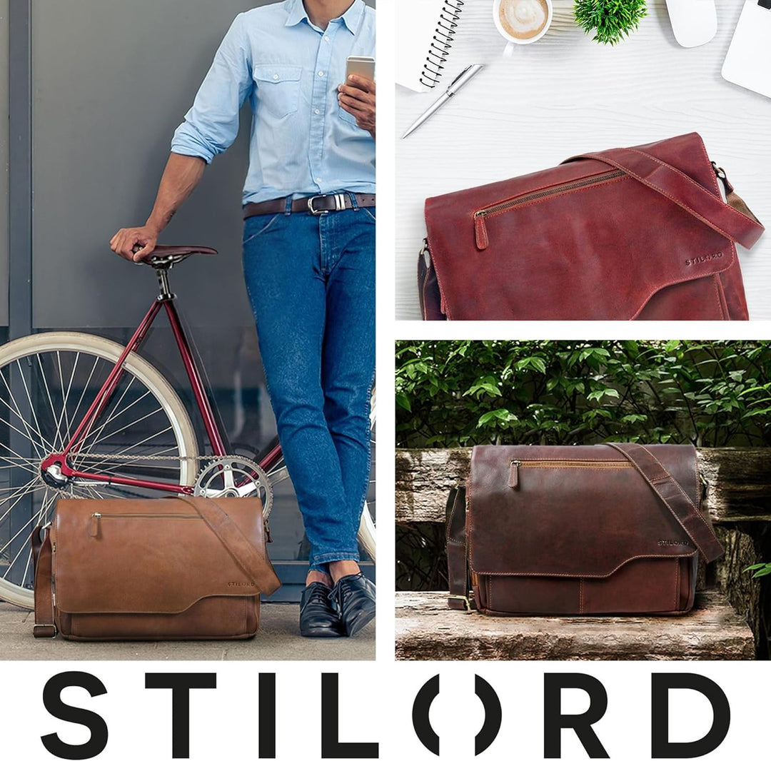STILORD 'Marvin' Ledertasche Umhängetasche Modernes Vintage Design 15.6 Zoll Laptoptasche grosse Uni