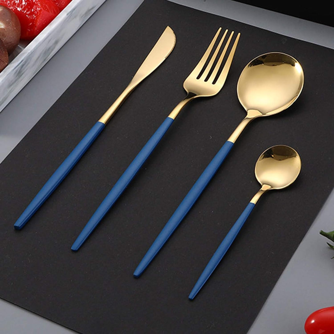 rismart Edelstahl 24 Teile Besteck Set Silberbesteck mit Messer, Kaffee Suppe Teelöffel, Gabeln Gold