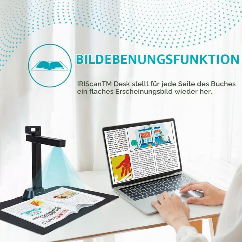 IRIScan Desk Pro. Buchscanner LED, OCR Dokumentenscanner 21MP Kamera Visualizer -v6PRO: PDF-Editor,