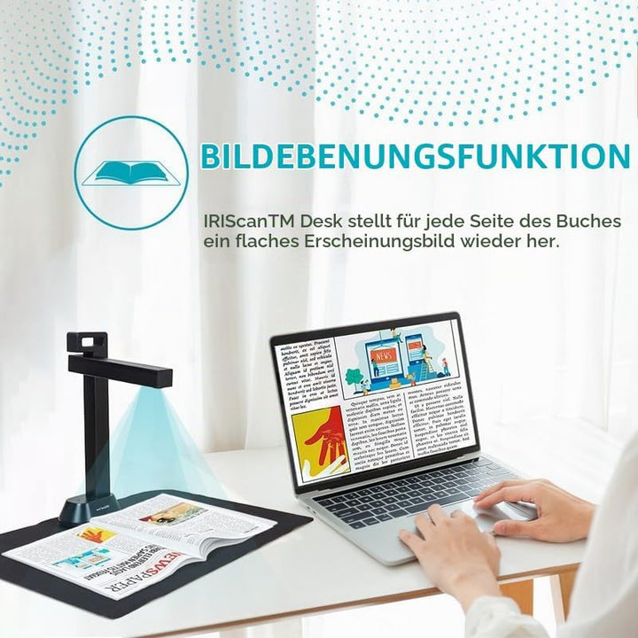 IRIScan Desk Pro. Buchscanner LED, OCR Dokumentenscanner 21MP Kamera Visualizer -v6PRO: PDF-Editor,