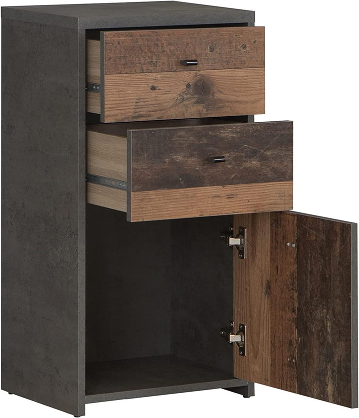 FORTE Best Chest Kommode mit 1 Tür und 2 Schubladen, Holzwerkstoff, Old-Wood Vintage kombiniert mit