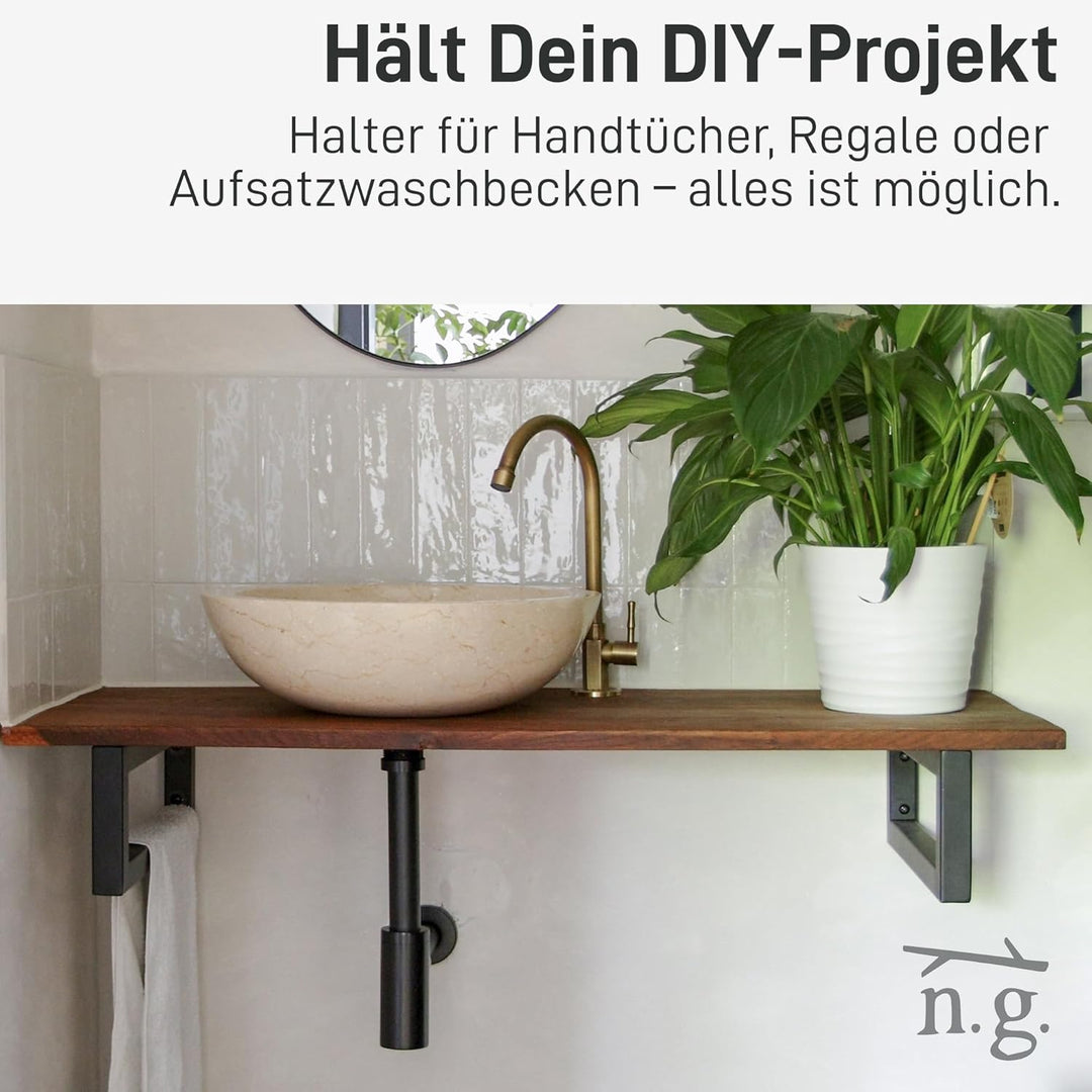 Natural Goods Berlin 2X Wand-Konsole RECHTECK | Waschtisch-Halterung stabil | Einfache Wand-Montage