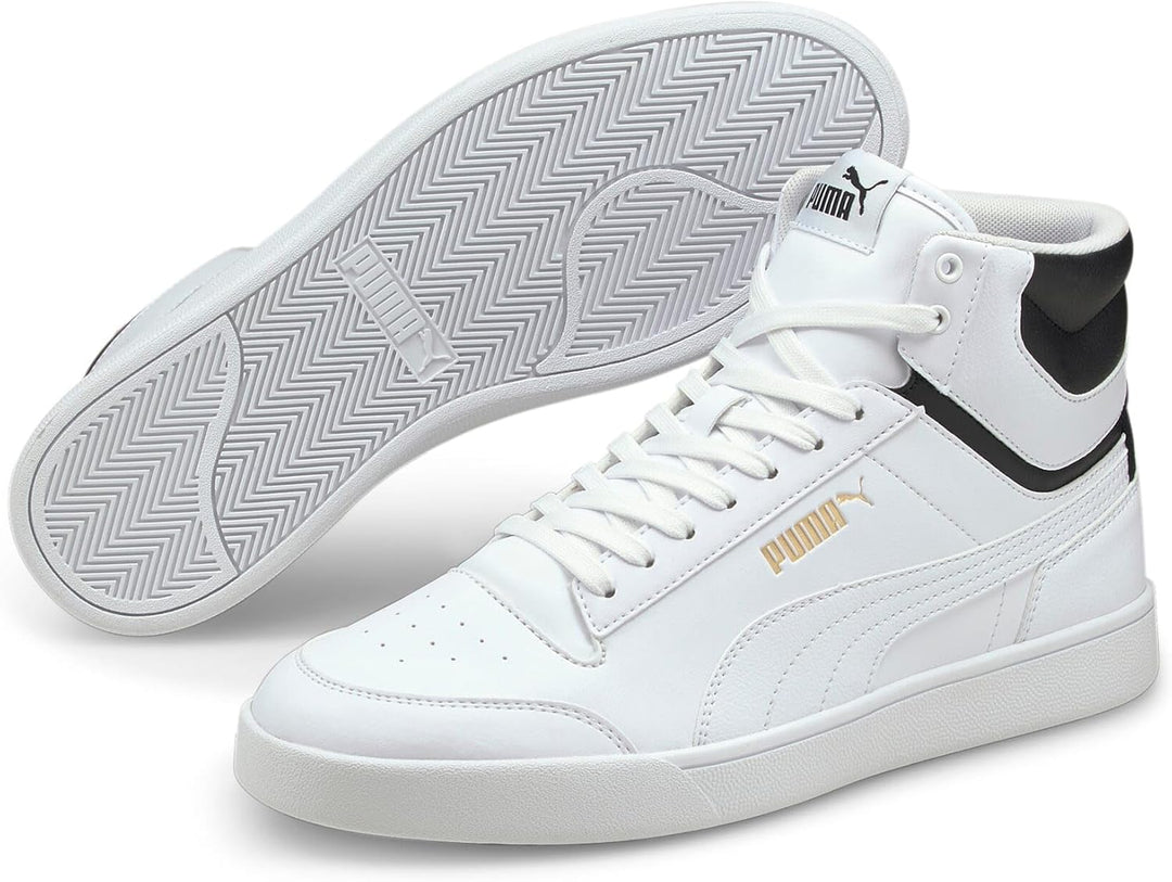PUMA Unisex Shuffle Mid Sneaker 37.5 EU Puma White Puma White Puma Black Puma Team Gold, 37.5 EU Pum