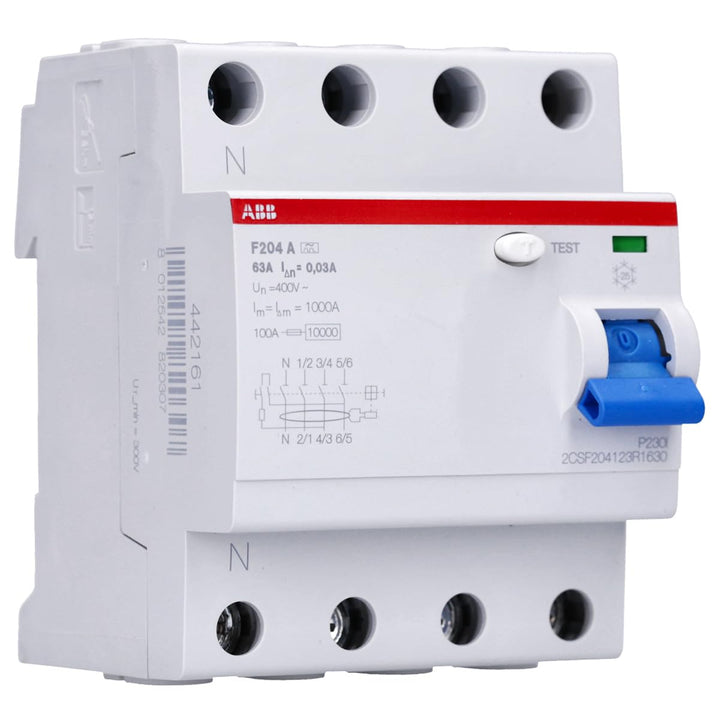 ABB F200 RCCB, 4-polig, 63A, 30mA Typ A 230V ac