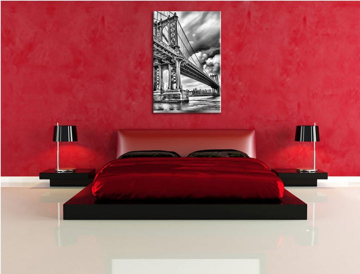 Pixxprint Manhattan Bridge New York / 100x70cm Leinwandbild bespannt auf Holzrahmen/Wandbild Kunstdr