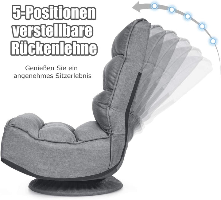 COSTWAY Bodenstuhl 360°drehbar, Bodensessel mit 5-Fach Verstellbarer Rückenlehne, Game Sessel gepols