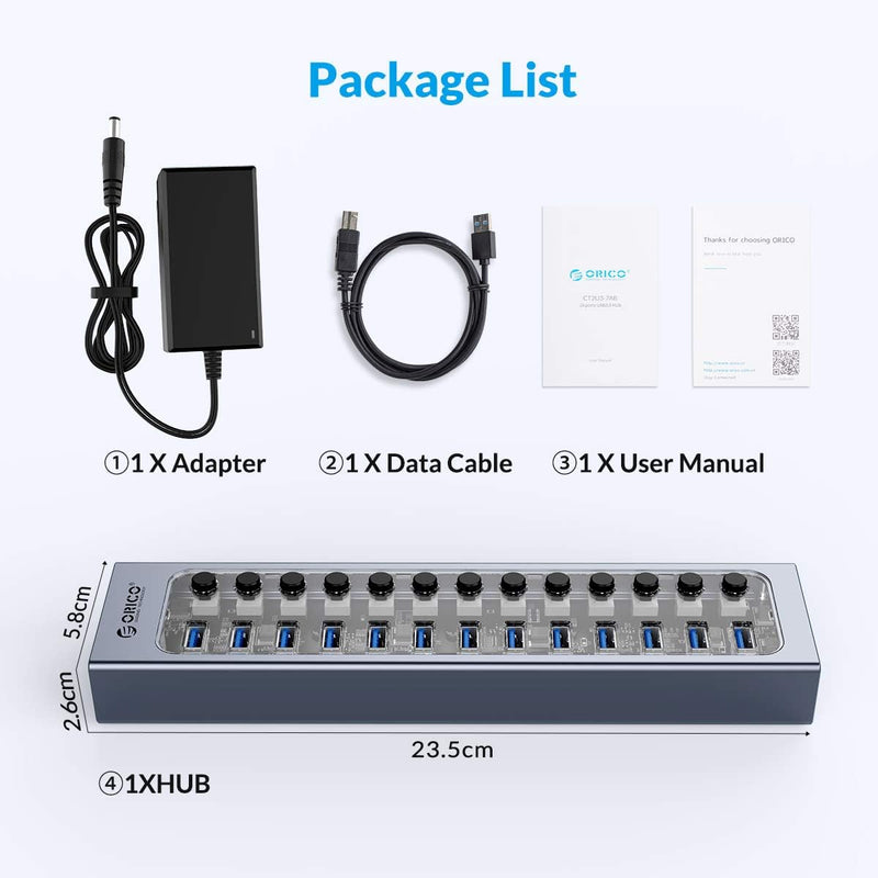 ORICO Hub USB, Hub USB 3.0 en Aluminium Avec 13 Ports USB 3.0, distributeur de Ports USB 3.0 Pour le