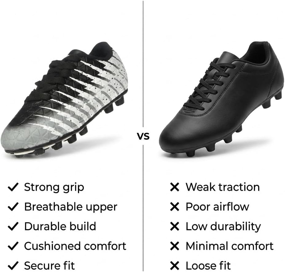 Vizari Bolt FG Fussballschuhe für Kinder, Fester Boden, Outdoor-Fussballschuhe für Kinder, Schwarz/W