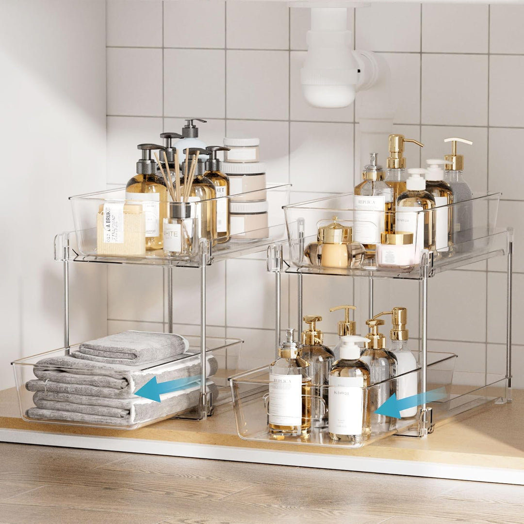 Vtopmart Multifunktionale Spülschrank Organizer, 2 Pack Küchenschrank Organizer, Doppelschicht Unter