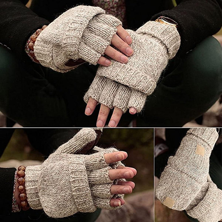 AOKAY Damen Winter Fingerlose Handschuhe Fingerlose Handschuhe Strickhandschuhe mit Klappfinger Vint