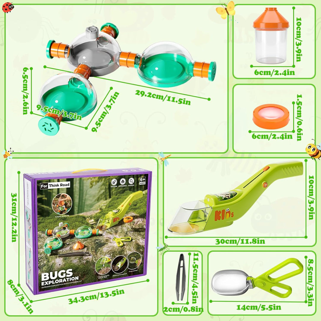 deAO Kinder Insektenfänger Set mit LED-Licht, Outdoor Abenteuerset mit Insektenhabitat Tunnel, Beche