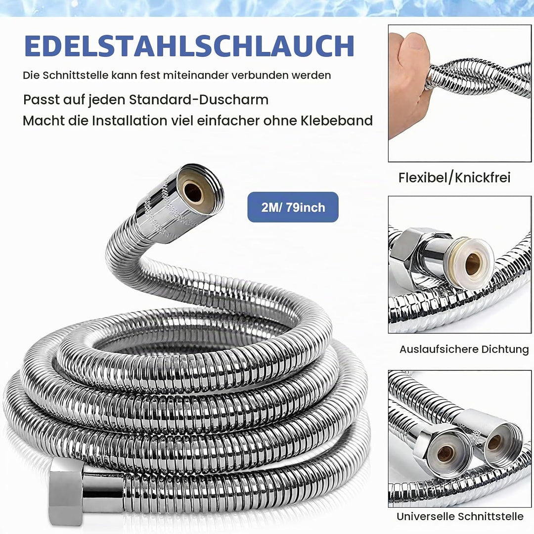 Duschkopf mit Schlauch 2M, Duschkopf mit Filter 15 Schichten, Hochdruck Duschbrause Wassersparend mi