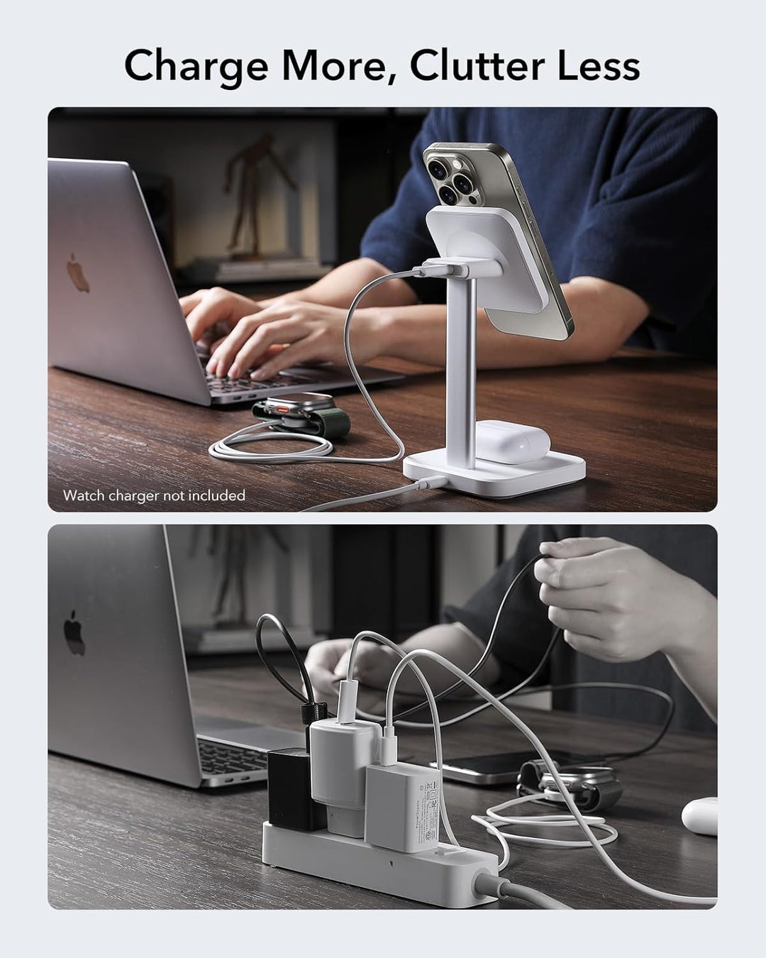 ESR 2 in 1 Ladestation Apple Watch und iPhone, Magsafe Ladestation für iPhone 17/16/15/14/13/12, App