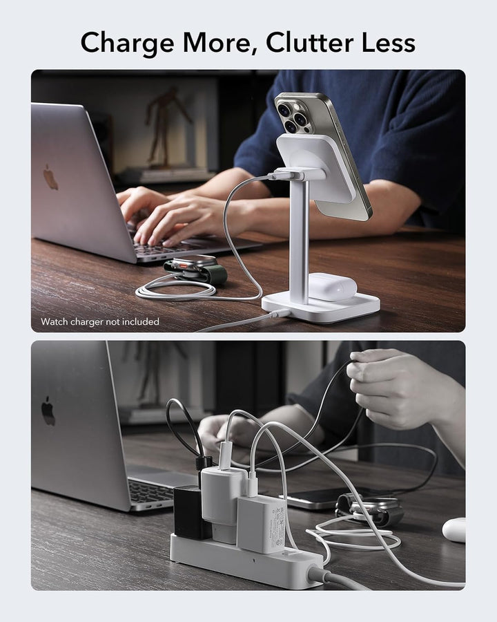 ESR 2 in 1 Ladestation Apple Watch und iPhone, Magsafe Ladestation für iPhone 17/16/15/14/13/12, App
