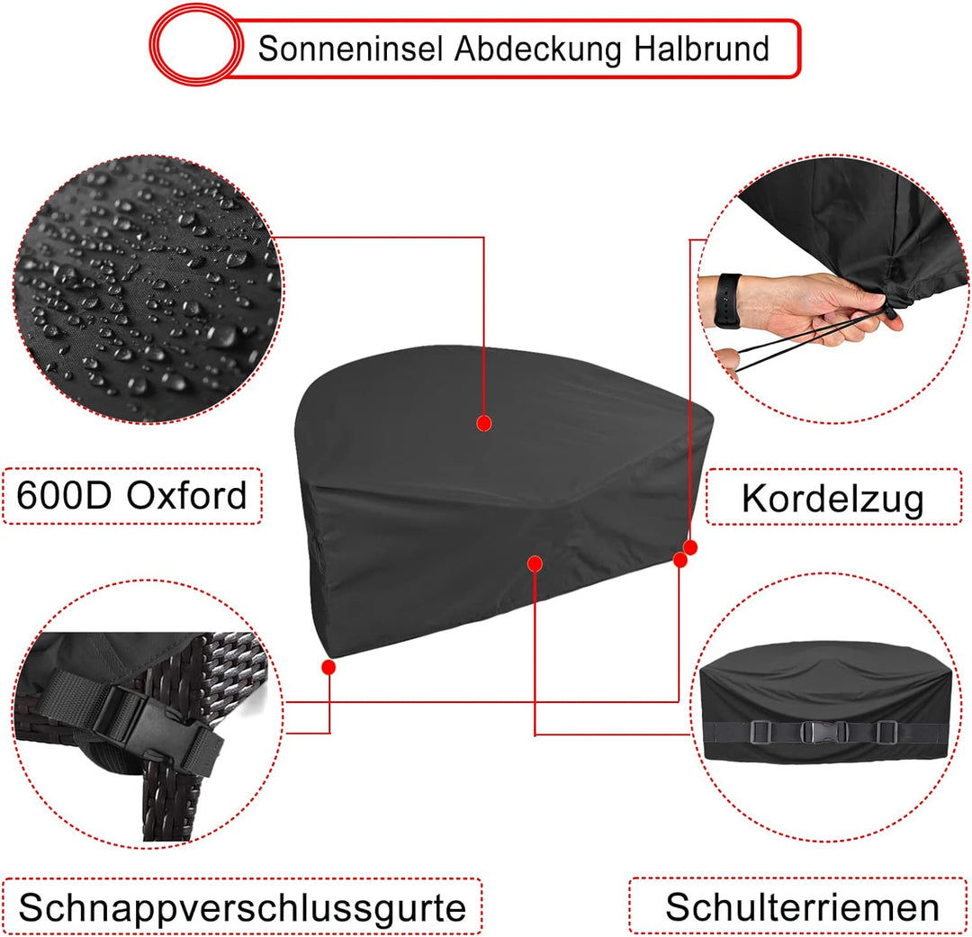 Sonneninsel Abdeckung Halbrund, 600D Schutzhülle Halb für Sonneninsel Wasserdicht, Abdeckplane Liege