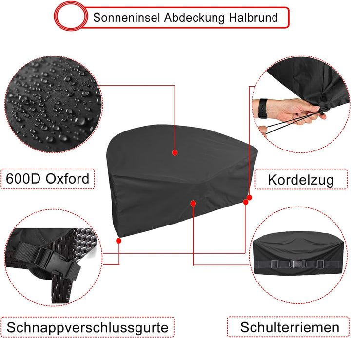 Sonneninsel Abdeckung Halbrund, 600D Schutzhülle Halb für Sonneninsel Wasserdicht, Abdeckplane Liege