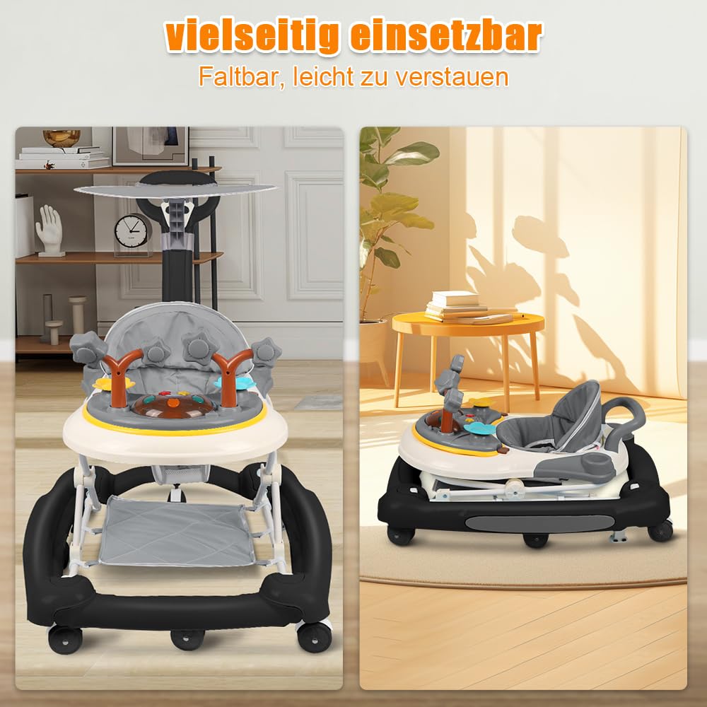5-in-1 Lauflernhilfe für Babys, 5 Höhenverstellung und Klappbar, Gehfrei Babywalker ab 6 Monate, bis