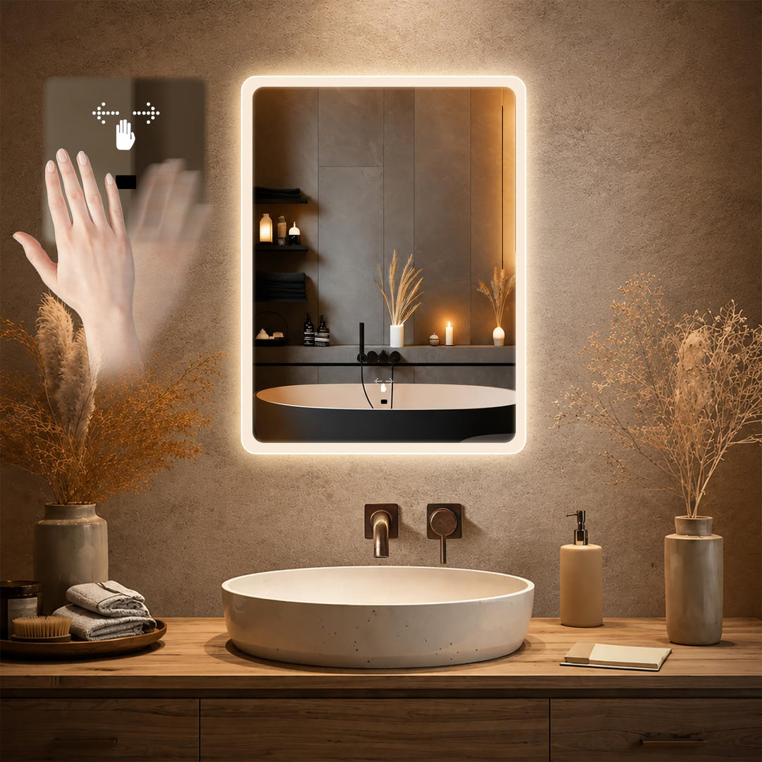 Badspiegel mit Beleuchtung, 60 x 45 cm | Handsensor, 3 Farben, Dimmbar 60L x 45B cm, 60L x 45B cm
