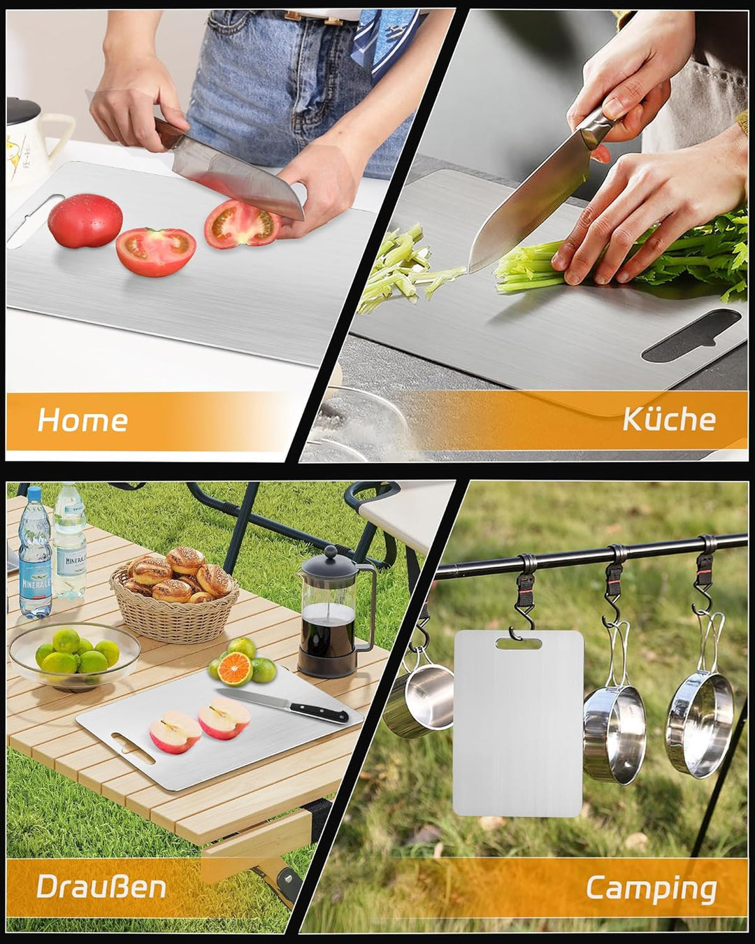 Titan Schneidebrett, S316 Schneidebrett Edelstahl, Titanium Cutting Board, Doppelseitiges Lebensmitt