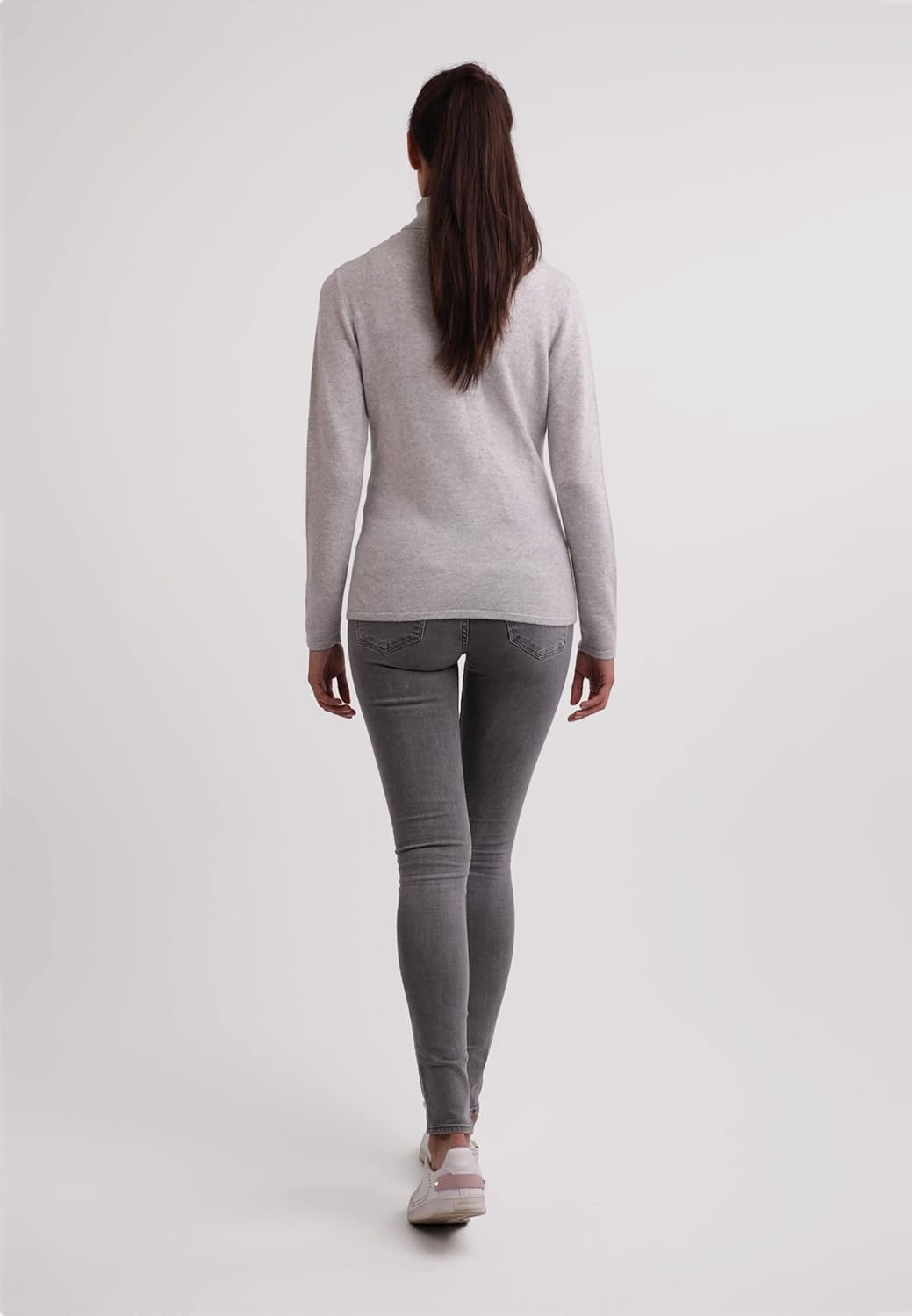 CASH-MERE.CH 100% Kaschmir Damen Pullover | Sweater Rollkragen 2-fädig, Hellgrau