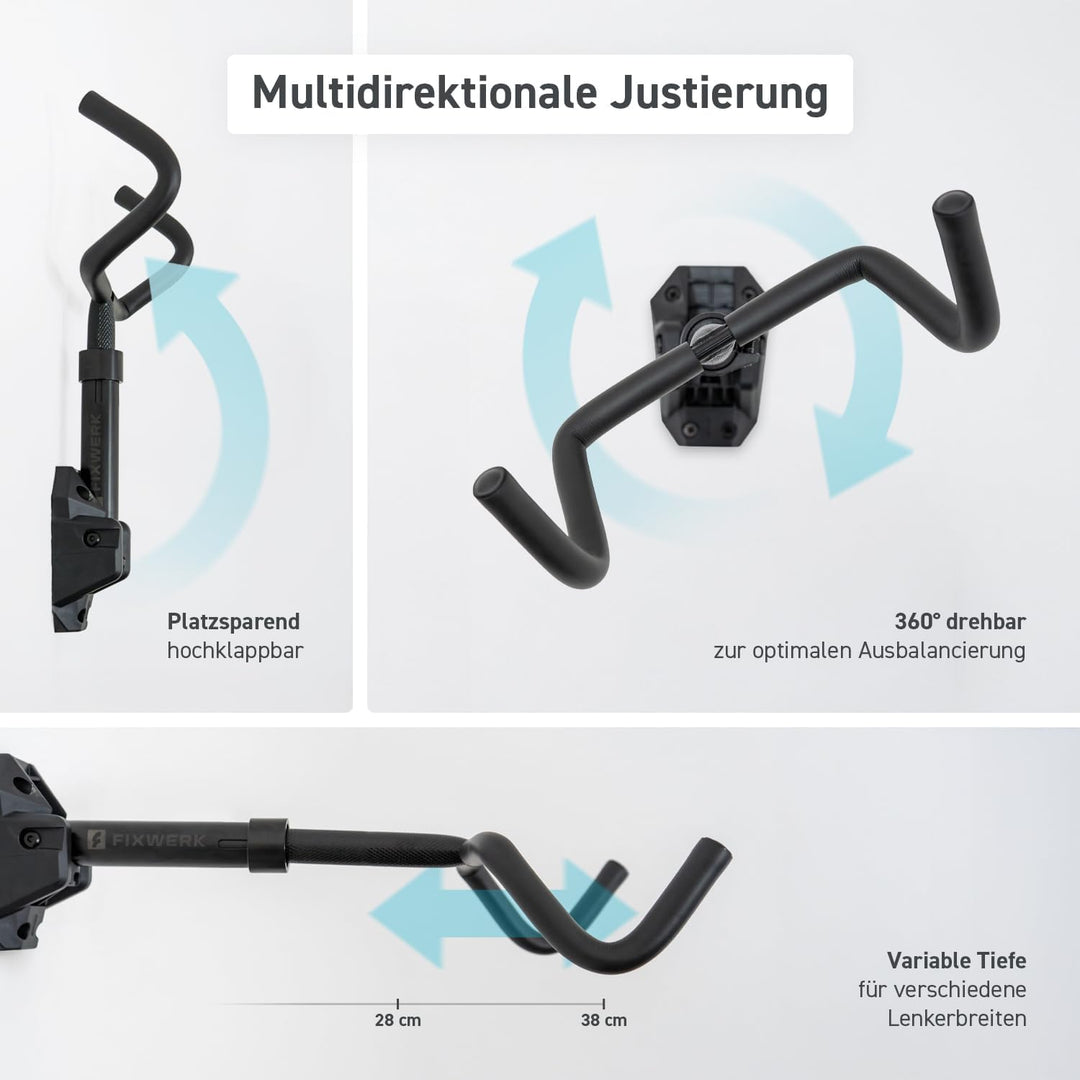 Fahrrad Wandhalterung inkl. fischer-Dübel | extra stark 30 kg Tragkraft | drehbar klappbar verstellb