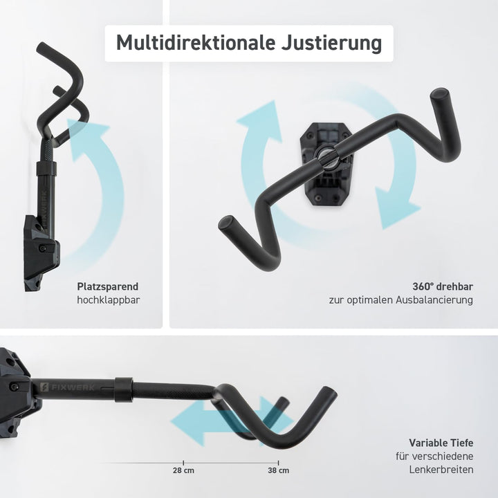 Fahrrad Wandhalterung inkl. fischer-Dübel | extra stark 30 kg Tragkraft | drehbar klappbar verstellb