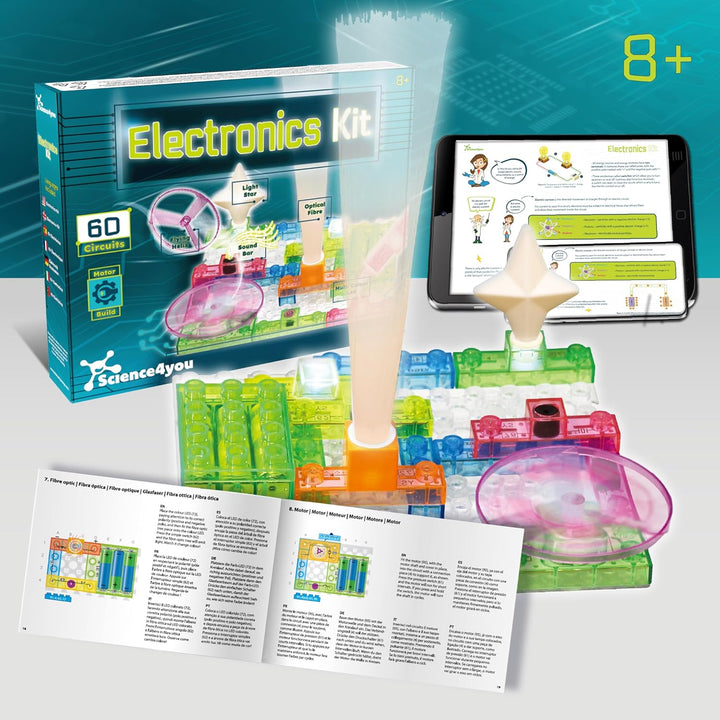 Science4you Elektronikset für Kinder – Schaltkreis-Set, Roboter-Bausatz, 60 Experimente mit Motor Ba