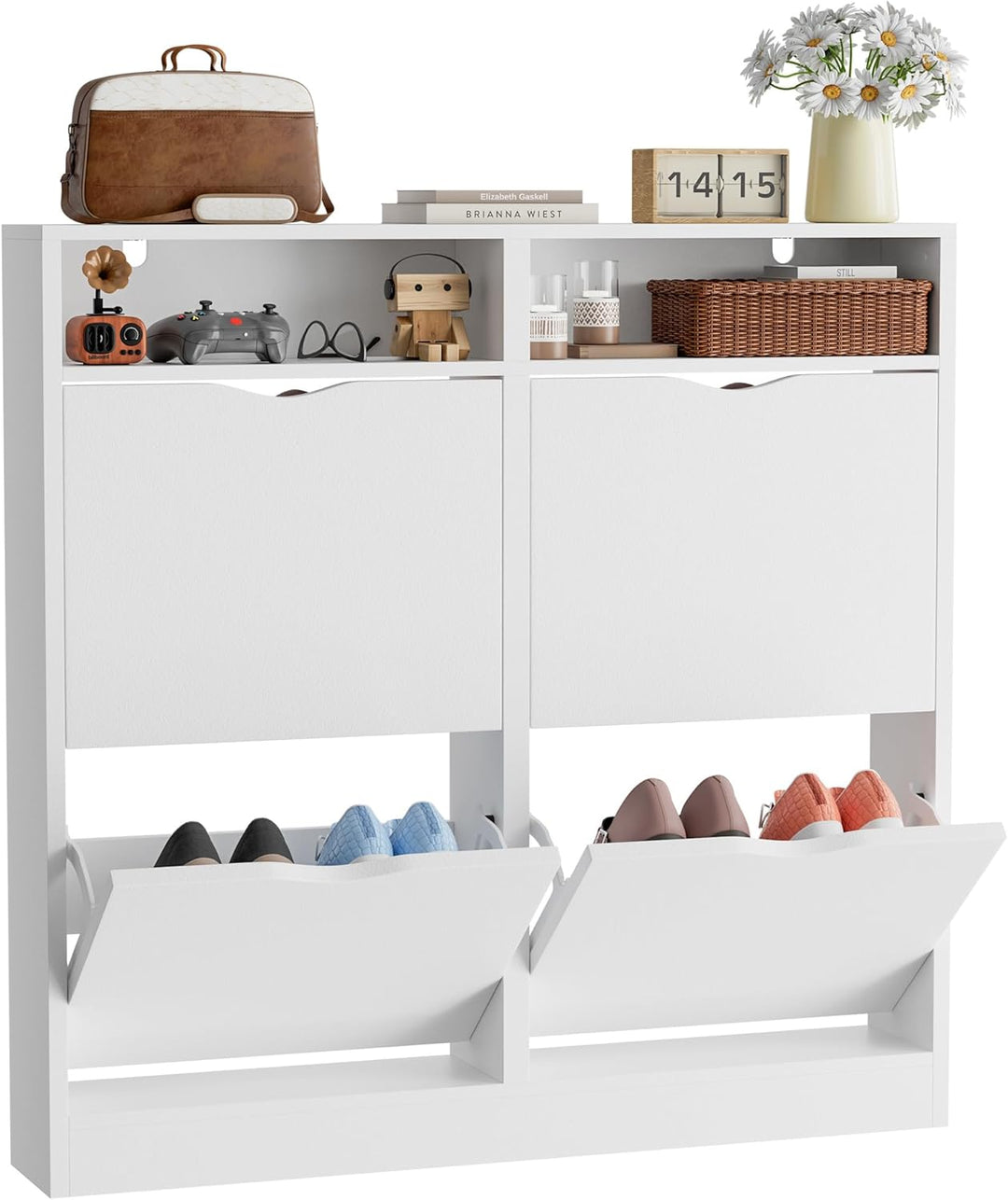 ELUCHANG Schuhschrank schmal mit 4 Klappen Platzsparender, Schuhkipper Schuhkommode, Geschlossen Sch