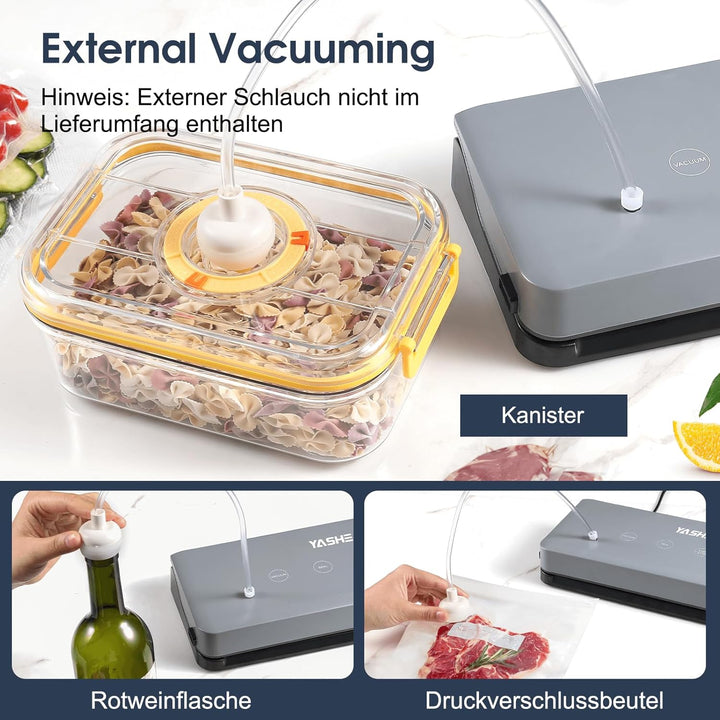 YASHE Vakuumiergerät mit Trocken- & Feuchtmodus, 5-in-1 Multifunktions-Vakuumierer mit 30cm Naht, Id