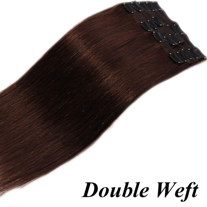 SEGO Clip in Extensions Echthaar Doppelt Tressen Haarverlängerung 8 Teilig 100% Remy Hair für Komple