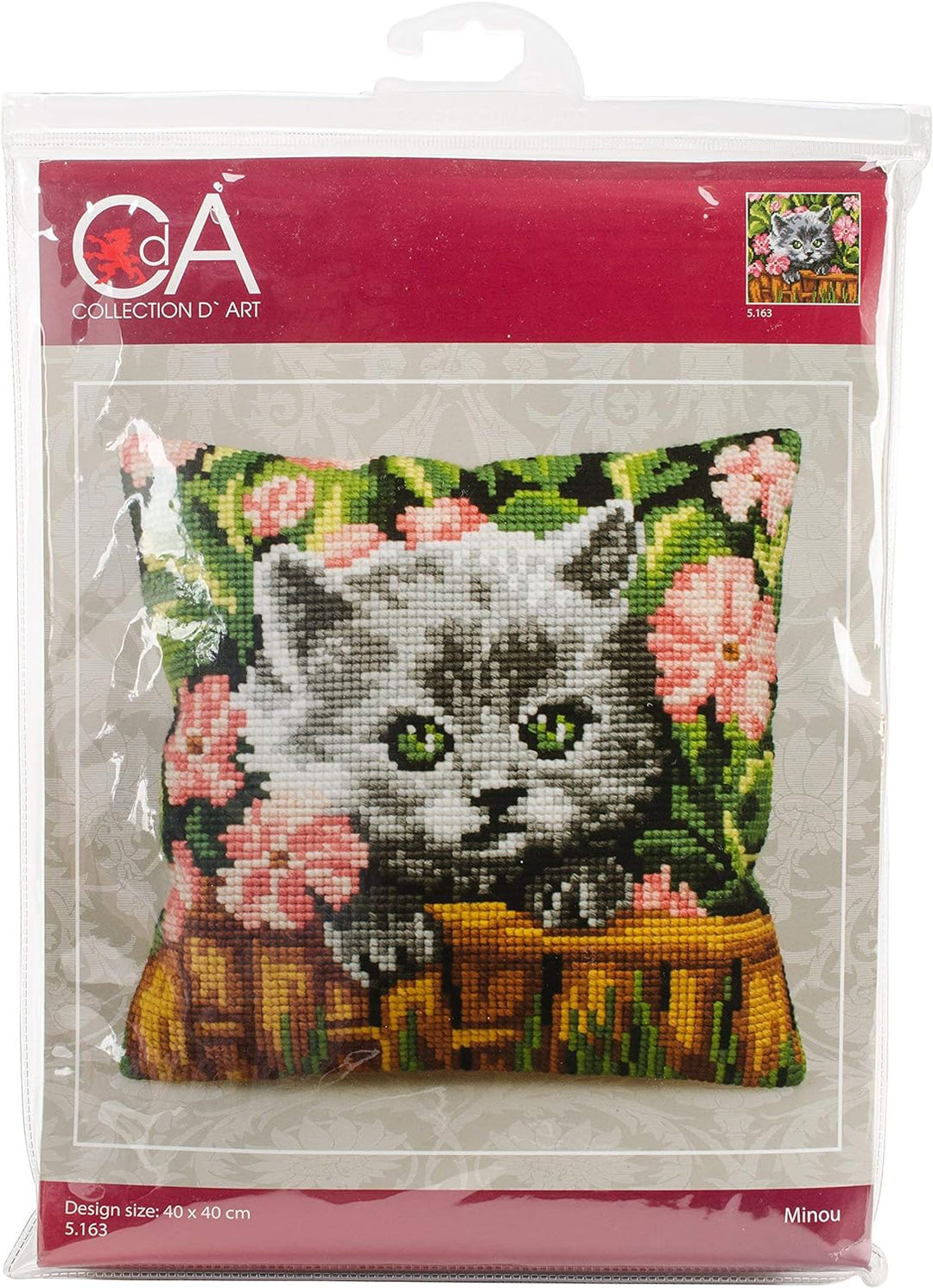 Collection d'Art Minou - Cat Kreuzstichkissen, Baumwolle, Mehrfarbig, 40x40cm, Minou