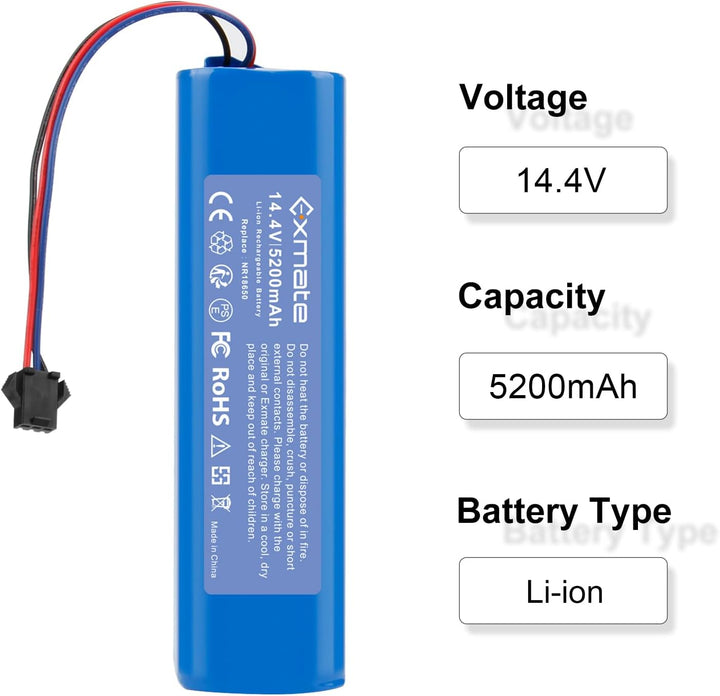 Exmate 14.4V 5200mAh Li-Ion Ersatzakku für Proscenic M7 Pro M8 Pro,LDS M7 Pro,M7 Max, U6/Lydsto R1/U