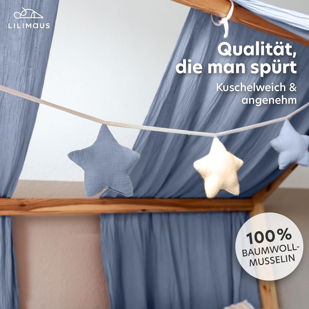 LILIMAUS Sternen Wimpelkette Stoff - 12 Farben Wimpelkette Kinderzimmer - 100% Baumwolle Handmade Gi