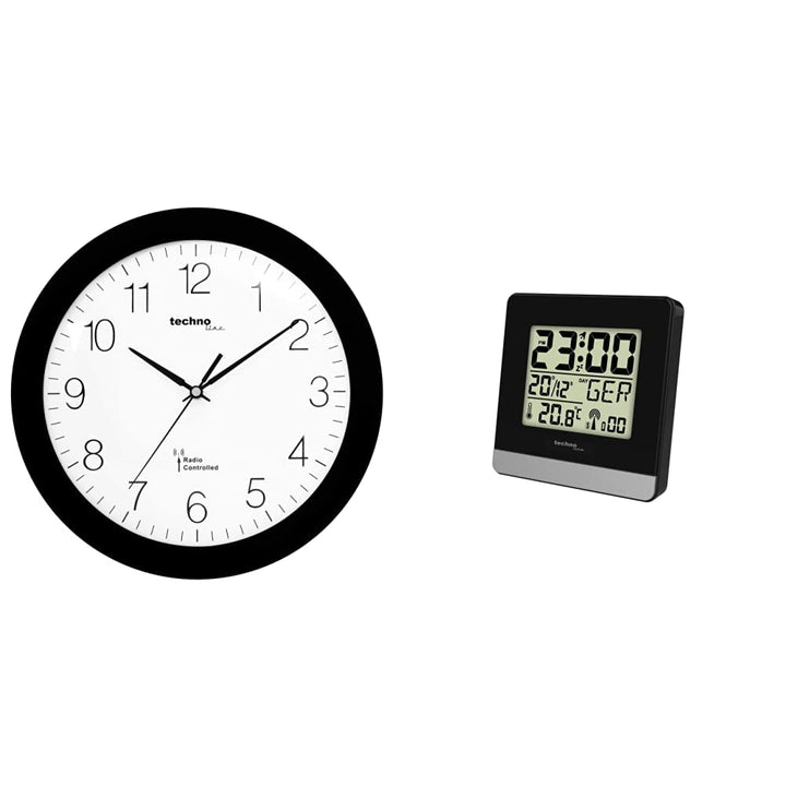 Technoline, WT 8000 Funk-Wanduhr, Ø 30cm, Schwarz & Funkwecker WT 260, 79 x 79 x 30 mm Schwarz Bundl