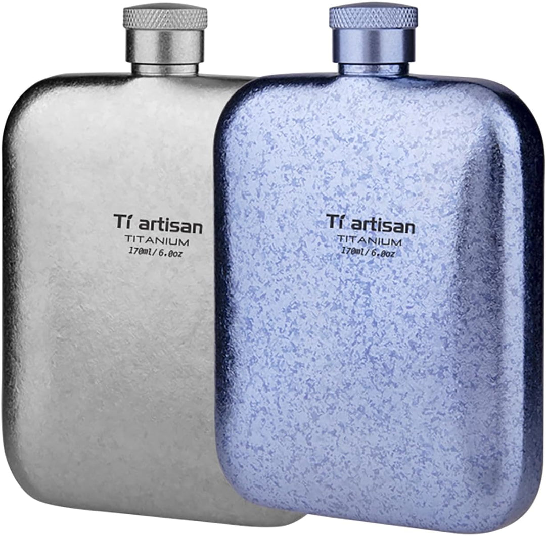 Ti artisan Titan Flachmann mit Trichter Ultraleichte Titanium Hip Flask Whisky Glaskolben für Outdoo
