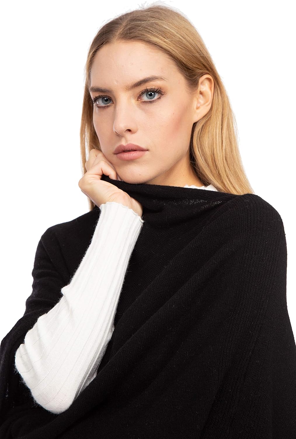 Marine Cashmere - Poncho aus Kaschmir-Mischgewebe für Damen, zart und weich, aus Kaschmir Schwarz, S