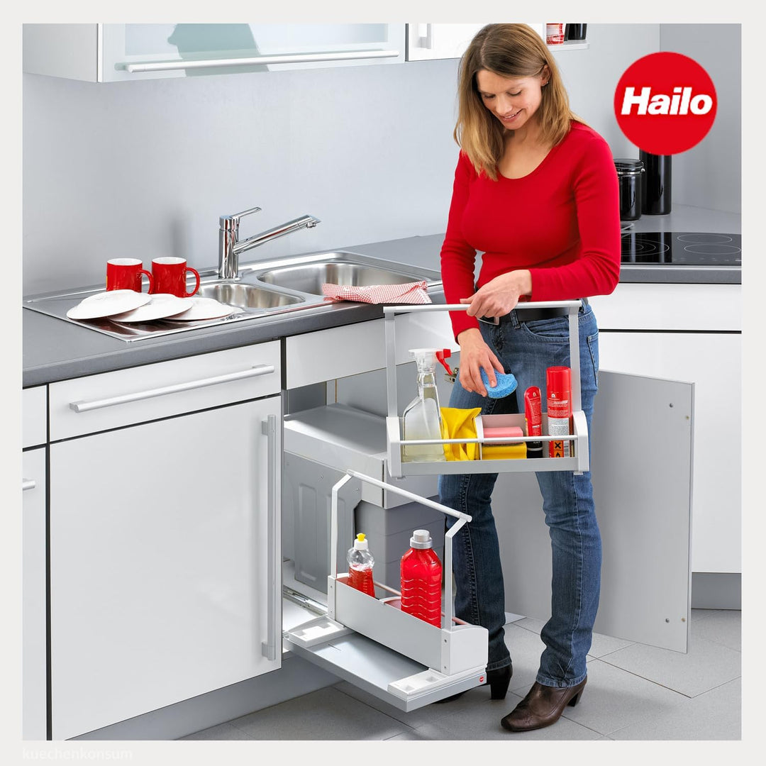 Hailo Carry 395 | Ausziehbarer Utensilienkorb Alu hellgrau Vario‑Line | Universalkorb für Spüle, Put